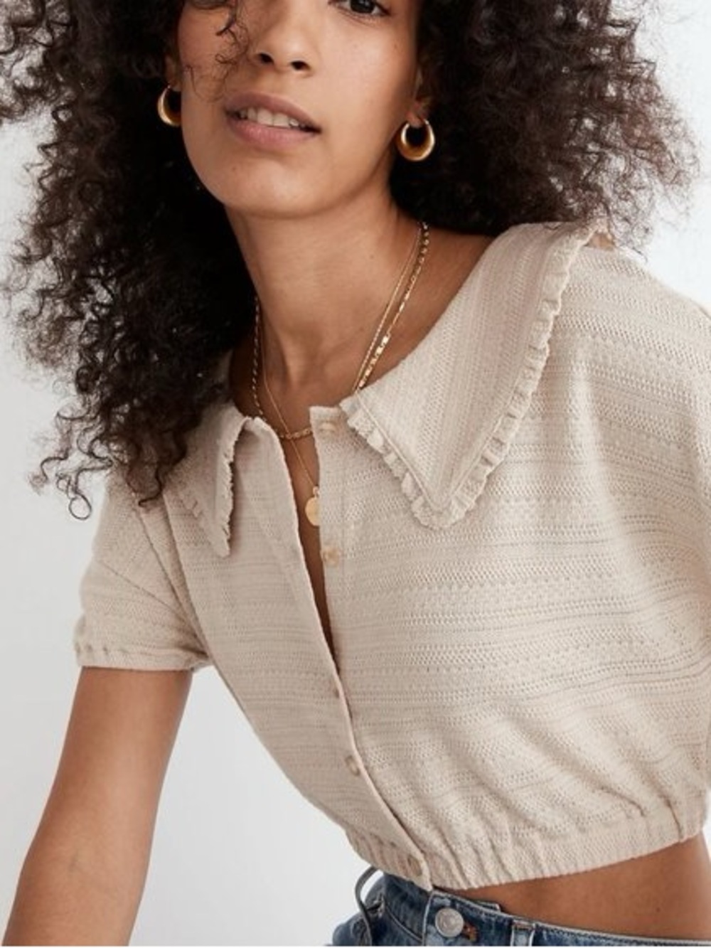 Madewell Ruffle-Collared Crop Top - Wet Sand